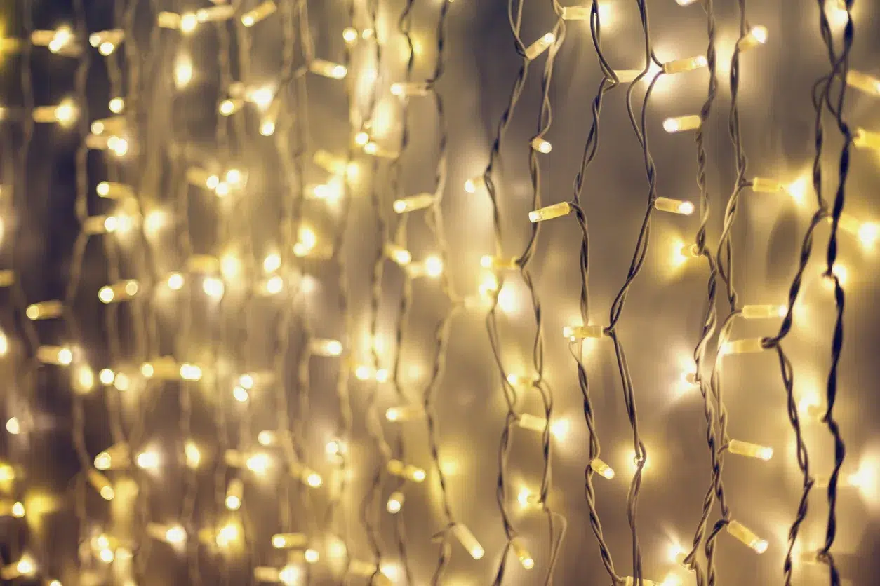 Rope line abstract background with fairy lights at Christmas