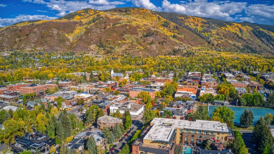 Aerial View of Aspen, Colorado during Autumn
